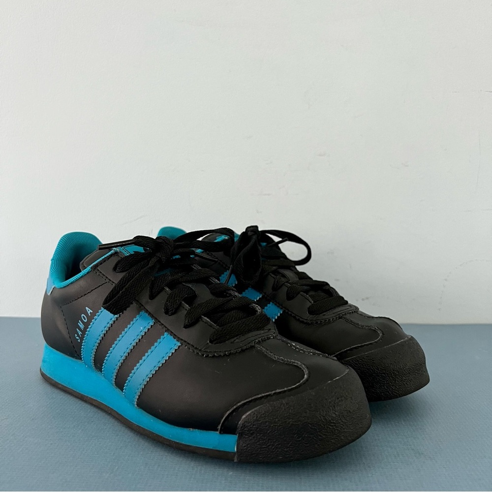 Adidas Originals Samoa Black Blue Stripe Leather Sneakers